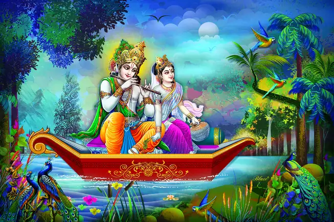 RK0149 Radha Krishna Plain, Glitter, Stone, Crystal High Gloss Decorative Tile by Global Art