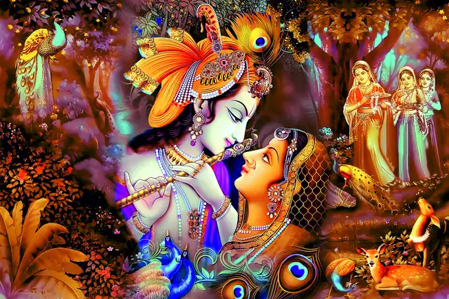 RK0150 Radha Krishna Plain, Glitter, Stone, Crystal High Gloss Decorative Tile by Global Art