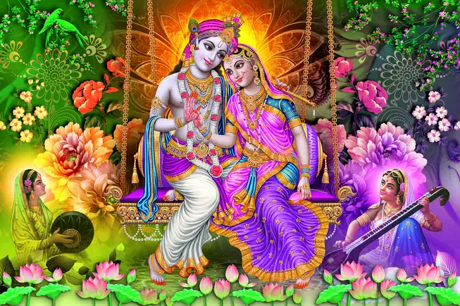 RK0152 Radha Krishna Plain, Glitter, Stone, Crystal High Gloss Decorative Tile by Global Art