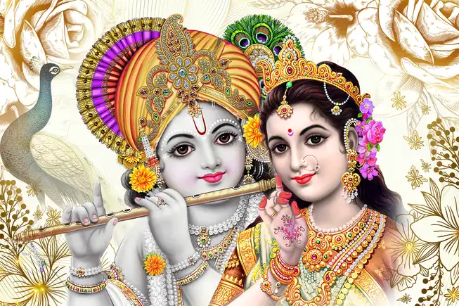 RK0153 Radha Krishna Plain, Glitter, Stone, Crystal High Gloss Decorative Tile by Global Art