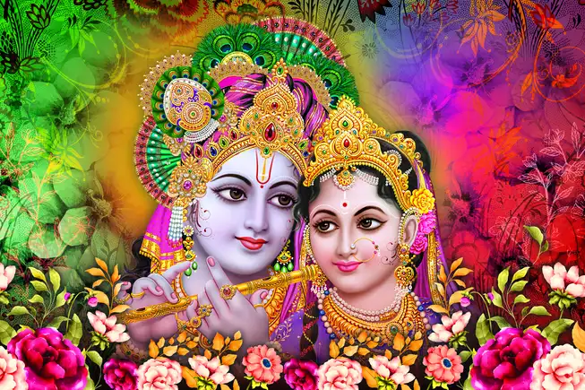 RK0157 Radha Krishna Plain, Glitter, Stone, Crystal High Gloss Decorative Tile by Global Art