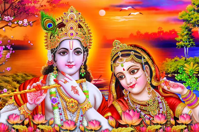 RK0159 Radha Krishna Plain, Glitter, Stone, Crystal High Gloss Decorative Tile by Global Art