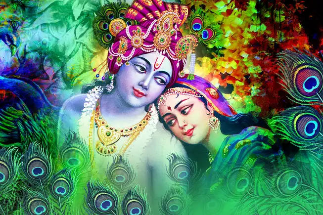 RK0160 Radha Krishna Plain, Glitter, Stone, Crystal High Gloss Decorative Tile by Global Art