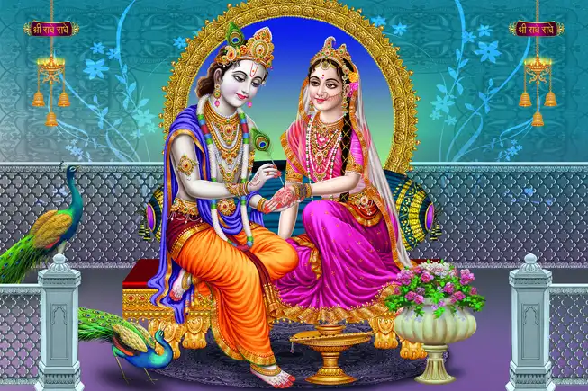 RK0161 Radha Krishna Plain, Glitter, Stone, Crystal High Gloss Decorative Tile by Global Art