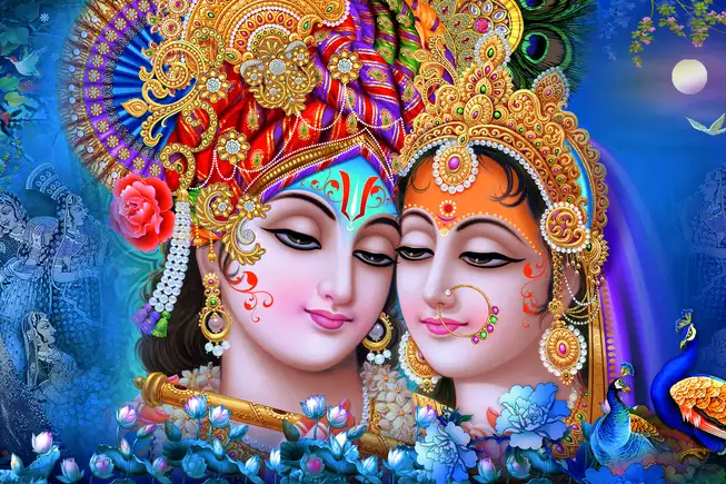 RK0163 Radha Krishna Plain, Glitter, Stone, Crystal High Gloss Decorative Tile by Global Art