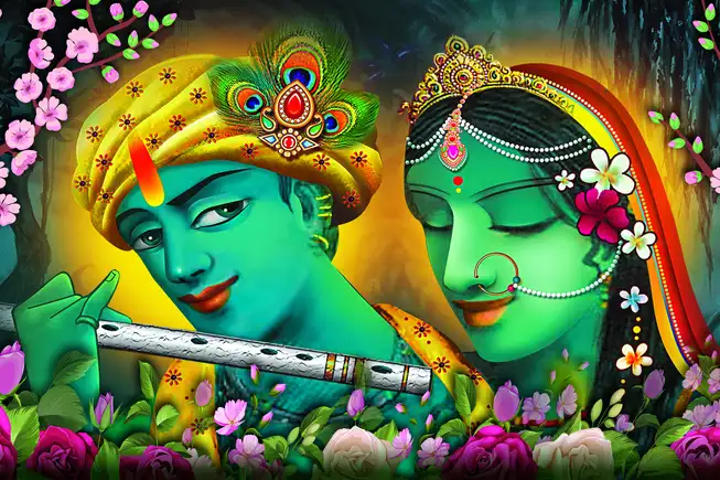 RK0164 Radha Krishna Plain, Glitter, Stone, Crystal High Gloss Decorative Tile by Global Art