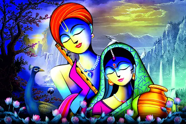 RK0165 Radha Krishna Plain, Glitter, Stone, Crystal High Gloss Decorative Tile by Global Art