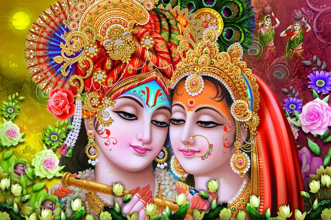 RK0166 Radha Krishna Plain, Glitter, Stone, Crystal High Gloss Decorative Tile by Global Art