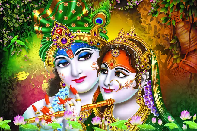 RK0167 Radha Krishna Plain, Glitter, Stone, Crystal High Gloss Decorative Tile by Global Art
