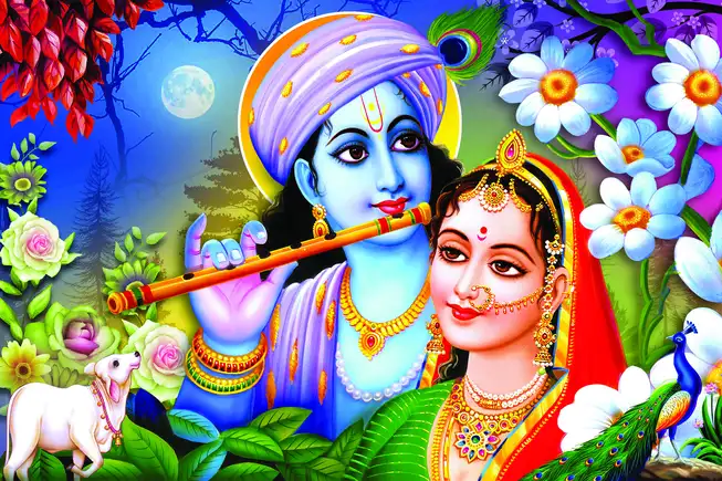 RK0168 Radha Krishna Plain, Glitter, Stone, Crystal High Gloss Decorative Tile by Global Art