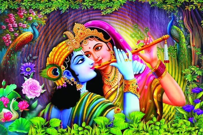 RK0170 Radha Krishna Plain, Glitter, Stone, Crystal High Gloss Decorative Tile by Global Art
