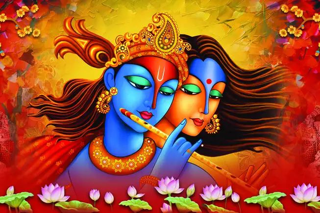 RK0173 Radha Krishna Plain, Glitter, Stone, Crystal High Gloss Decorative Tile by Global Art
