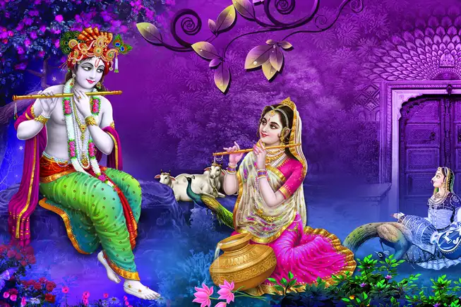 RK0174 Radha Krishna Plain, Glitter, Stone, Crystal High Gloss Decorative Tile by Global Art
