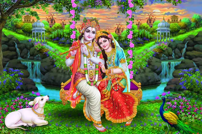 RK0175 Radha Krishna Plain, Glitter, Stone, Crystal High Gloss Decorative Tile by Global Art