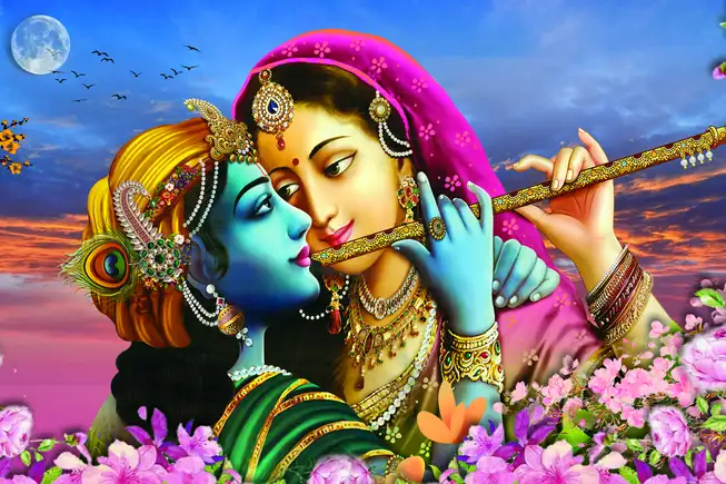 RK0177 Radha Krishna Plain, Glitter, Stone, Crystal High Gloss Decorative Tile by Global Art