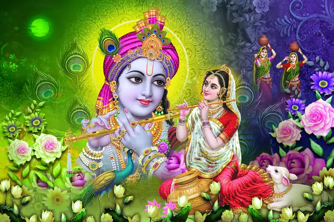RK0180 Radha Krishna Plain, Glitter, Stone, Crystal High Gloss Decorative Tile by Global Art