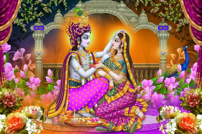 RK0182 Radha Krishna Plain, Glitter, Stone, Crystal High Gloss Decorative Tile by Global Art