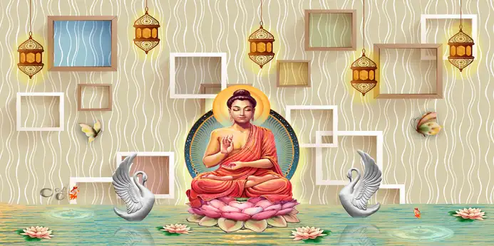 BD302 Bhagwan Budh Plain, Glitter, Stone, Crystal High Gloss Decorative Tile by Global Art