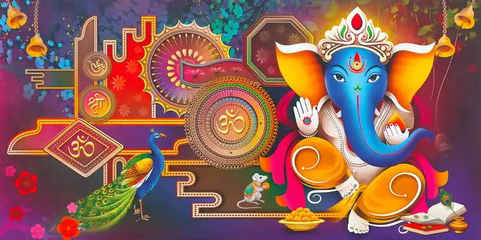 GN301 Ganesh Ji Plain, Glitter, Stone, Crystal High Gloss Decorative Tile by Global Art
