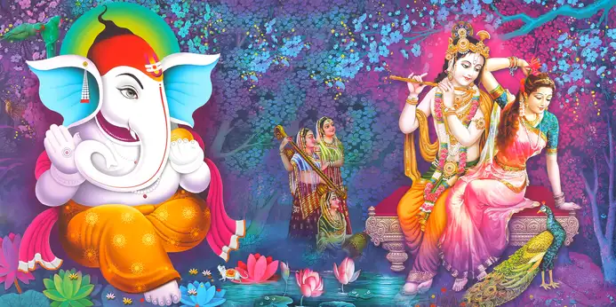 GN302 Ganesh Ji Plain, Glitter, Stone, Crystal High Gloss Decorative Tile by Global Art