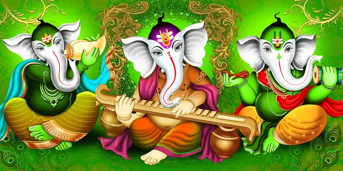 GN306 Ganesh Ji Plain, Glitter, Stone, Crystal High Gloss Decorative Tile by Global Art