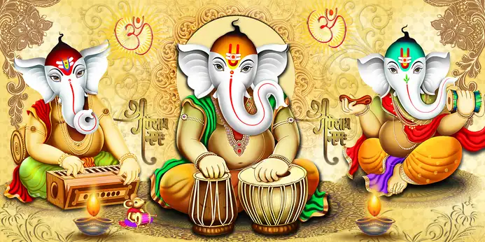 GN307 Ganesh Ji Plain, Glitter, Stone, Crystal High Gloss Decorative Tile by Global Art