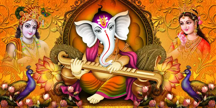 GN308 Ganesh Ji Plain, Glitter, Stone, Crystal High Gloss Decorative Tile by Global Art