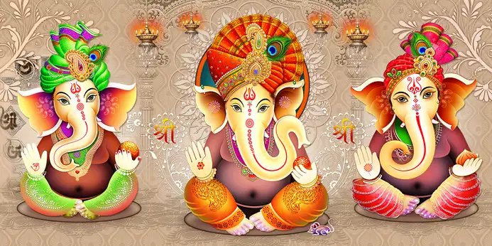 GN309 Ganesh Ji Plain, Glitter, Stone, Crystal High Gloss Decorative Tile by Global Art