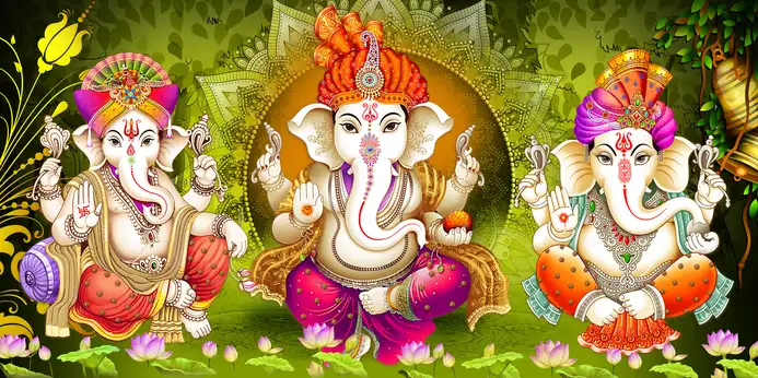 GN310 Ganesh Ji Plain, Glitter, Stone, Crystal High Gloss Decorative Tile by Global Art