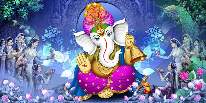 GN311 Ganesh Ji Plain, Glitter, Stone, Crystal High Gloss Decorative Tile by Global Art