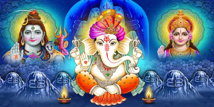 GN313 Ganesh Ji Plain, Glitter, Stone, Crystal High Gloss Decorative Tile by Global Art