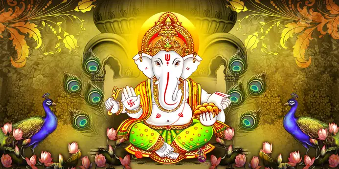 GN314 Ganesh Ji Plain, Glitter, Stone, Crystal High Gloss Decorative Tile by Global Art