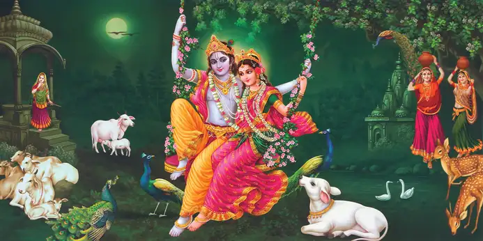 RK302 Radha Krishna Plain, Glitter, Stone, Crystal High Gloss Decorative Tile by Global Art