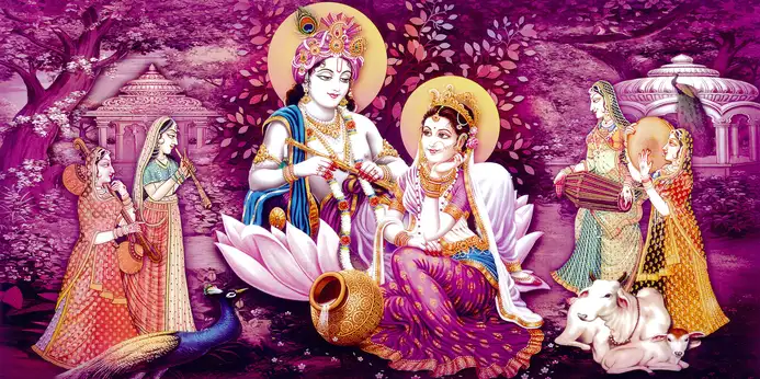 RK305 Radha Krishna Plain, Glitter, Stone, Crystal High Gloss Decorative Tile by Global Art