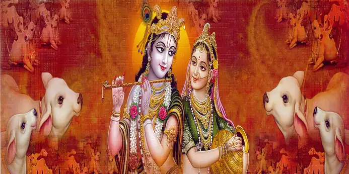 RK306 Radha Krishna Plain, Glitter, Stone, Crystal High Gloss Decorative Tile by Global Art