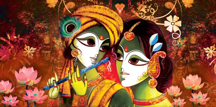RK307 Radha Krishna Plain, Glitter, Stone, Crystal High Gloss Decorative Tile by Global Art