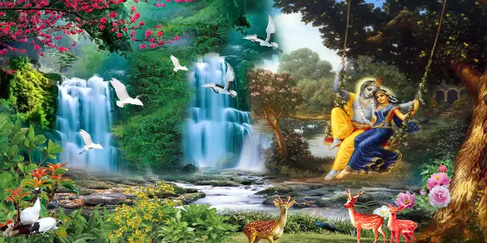 RK308 Radha Krishna Plain, Glitter, Stone, Crystal High Gloss Decorative Tile by Global Art