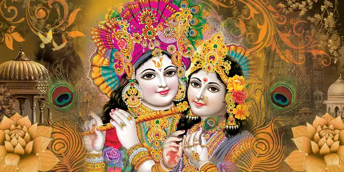 RK309 Radha Krishna Plain, Glitter, Stone, Crystal High Gloss Decorative Tile by Global Art