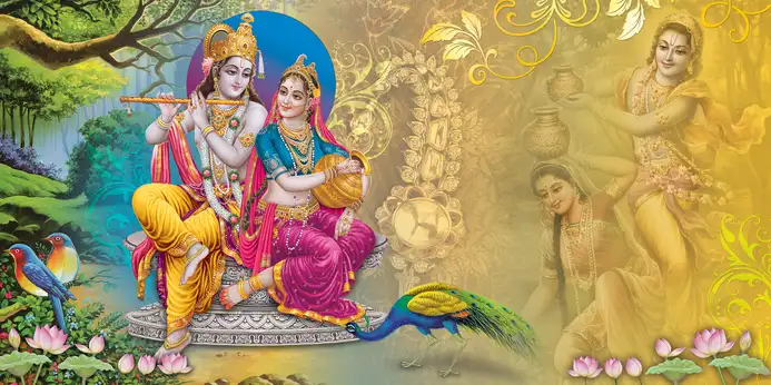 RK310 Radha Krishna Plain, Glitter, Stone, Crystal High Gloss Decorative Tile by Global Art