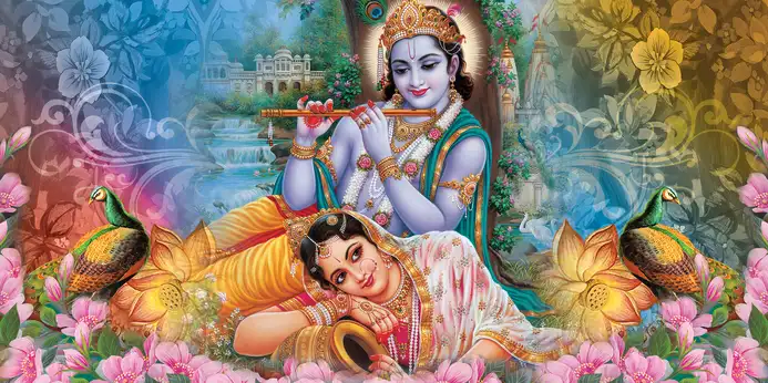 RK311 Radha Krishna Plain, Glitter, Stone, Crystal High Gloss Decorative Tile by Global Art