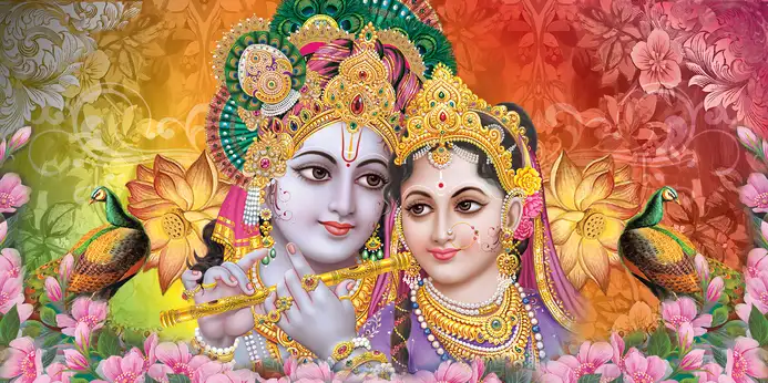 RK313 Radha Krishna Plain, Glitter, Stone, Crystal High Gloss Decorative Tile by Global Art