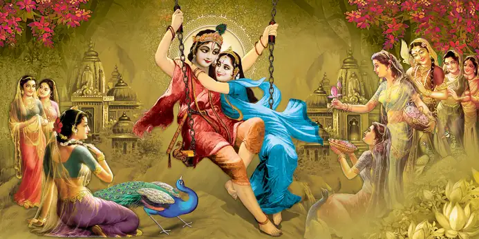 RK314 Radha Krishna Plain, Glitter, Stone, Crystal High Gloss Decorative Tile by Global Art