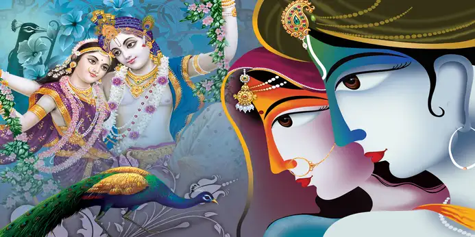 RK315 Radha Krishna Plain, Glitter, Stone, Crystal High Gloss Decorative Tile by Global Art