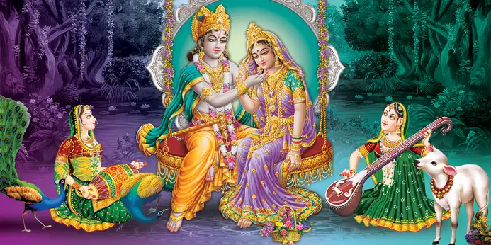 RK316 Radha Krishna Plain, Glitter, Stone, Crystal High Gloss Decorative Tile by Global Art