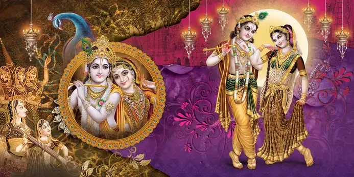 RK317 Radha Krishna Plain, Glitter, Stone, Crystal High Gloss Decorative Tile by Global Art