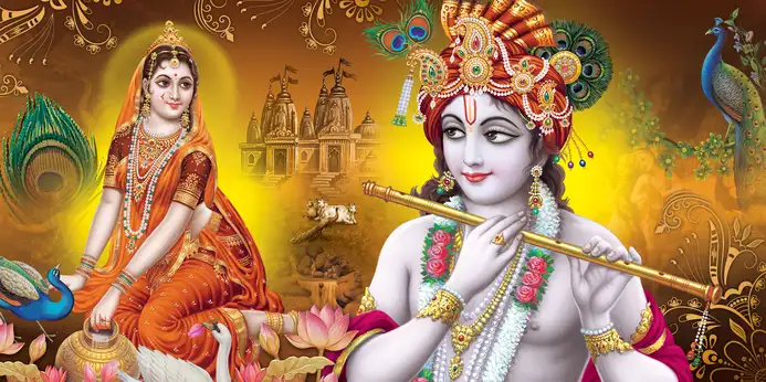 RK318 Radha Krishna Plain, Glitter, Stone, Crystal High Gloss Decorative Tile by Global Art