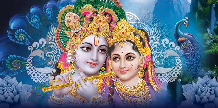 RK319 Radha Krishna Plain, Glitter, Stone, Crystal High Gloss Decorative Tile by Global Art
