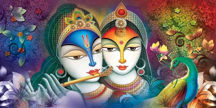 RK320 Radha Krishna Plain, Glitter, Stone, Crystal High Gloss Decorative Tile by Global Art