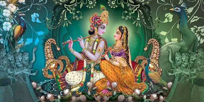 RK321 Radha Krishna Plain, Glitter, Stone, Crystal High Gloss Decorative Tile by Global Art