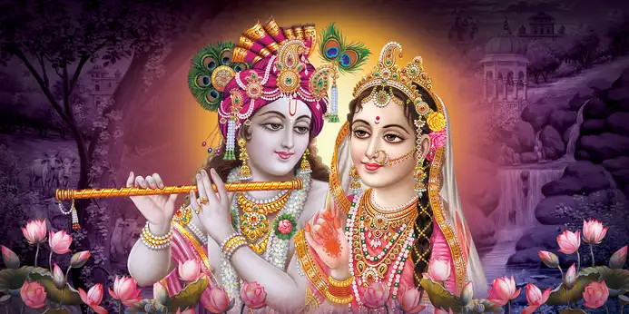 RK322 Radha Krishna Plain, Glitter, Stone, Crystal High Gloss Decorative Tile by Global Art